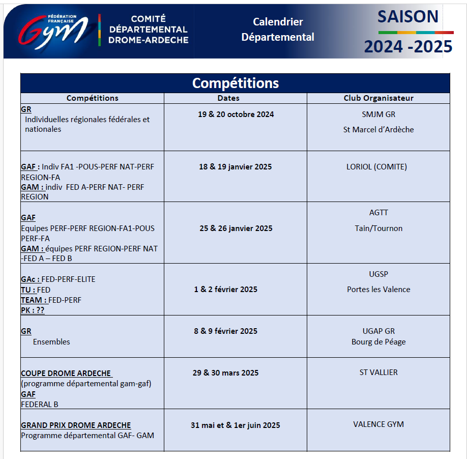 COMPETITIONS DEPARTEMENTALES 2024-2025